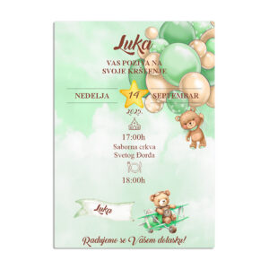 Pozivnica meda sa balonima zeleni