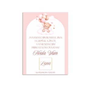 Zahvalnica sa čokoladicom meda sa balonima rozi II - Slika 1